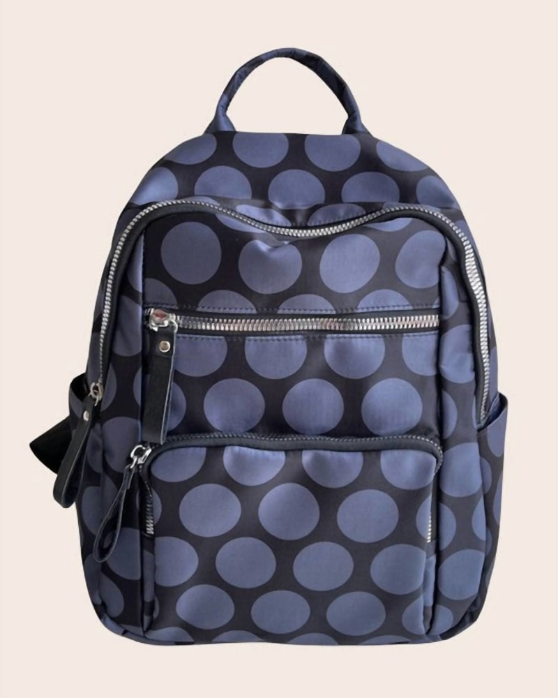Front of a size O/S Dania Nylon Backpack in Blue Dot in Blue Dot by Dani & Em. | dia_product_style_image_id:328934